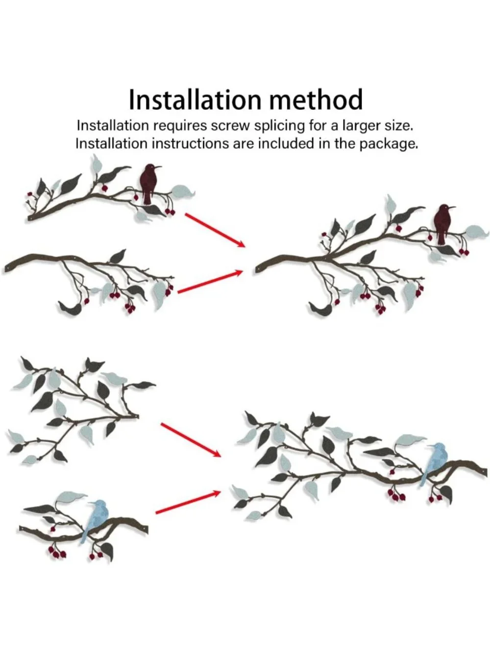 Colorful Metal Birds Wall Decor - Hummingbirds & Leaves Sculpture for Home